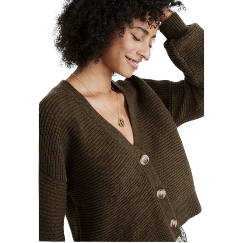 Madewell ‘Shelly’ Long Sleeved V-Neck Cardigan Sweater In Olive Green Size S